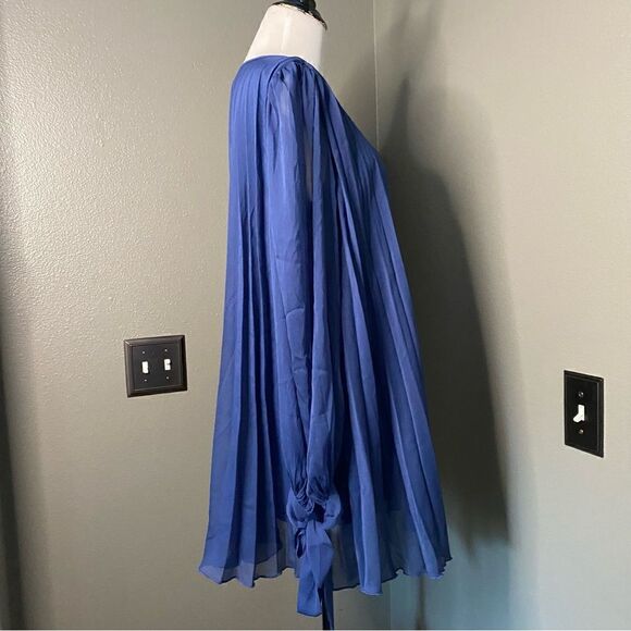 ASOS Design Maternity Blue Pleated Trapeze Wrap Dress Chiffon Long Sleeves - Picture 5 of 12